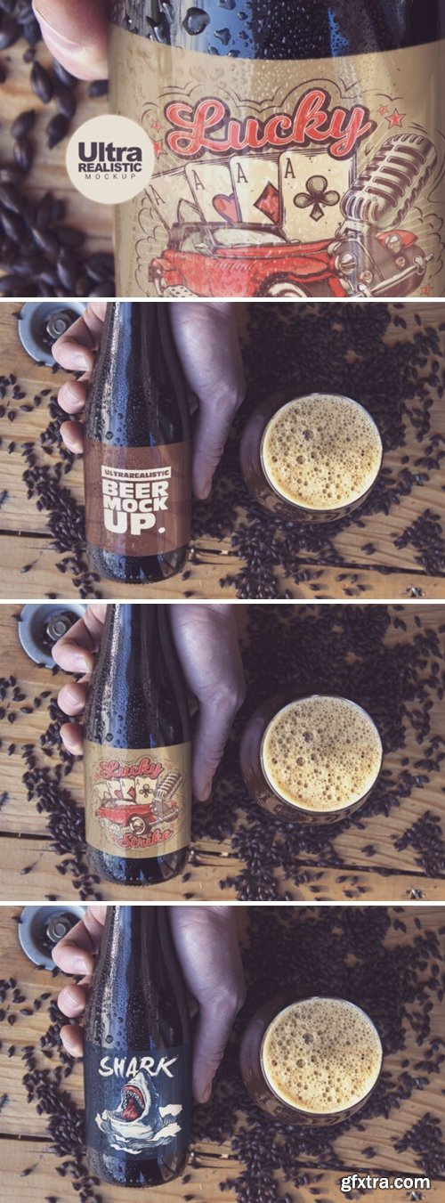 Bottle & Hand Black Malt Mockup 4064016