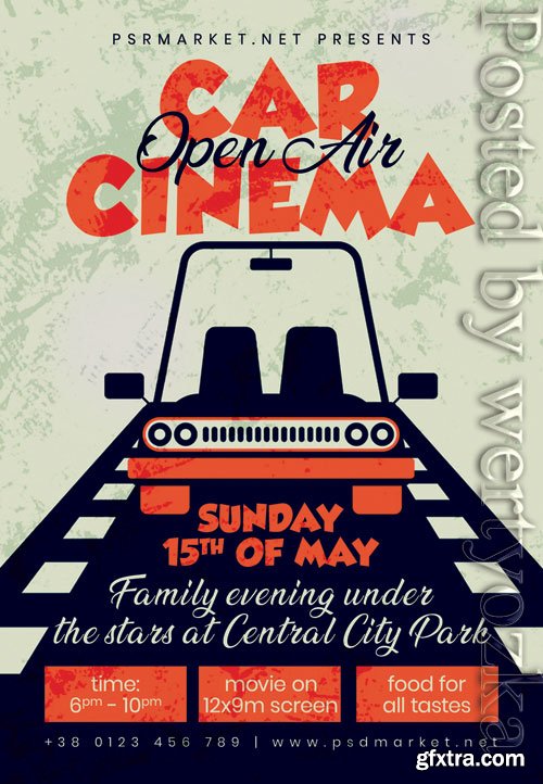 Open air car cinema - Premium flyer psd template