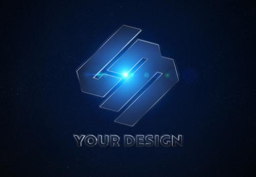 Blue Metal Logo In Space Mockup Premium PSD