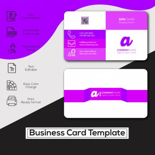 Corporate Purple Business Card With Rectangular Shape Premium PSD