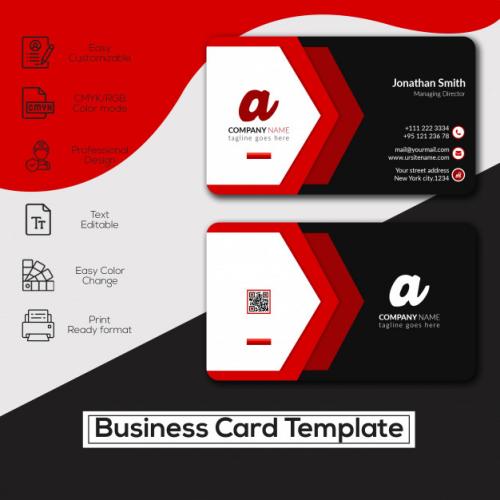 Corporate Red Business Card With Hexagon Shapes Premium PSD