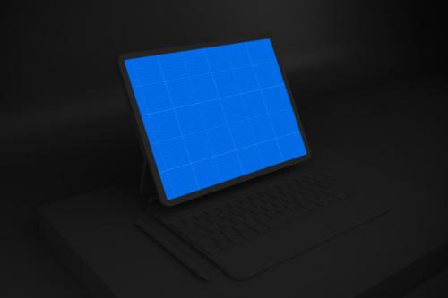 Dark Tablet And Magic Keyboard Mockup Premium PSD