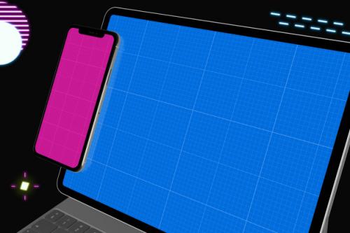 Neon Tablet And Mobile Mockup Premium PSD