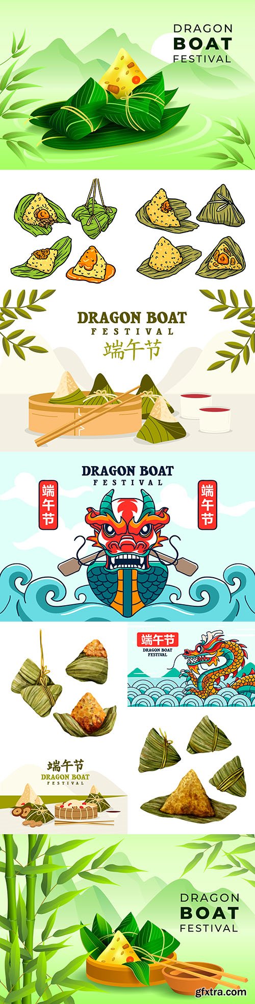 Dragon boat festival painted collection illustrations 
