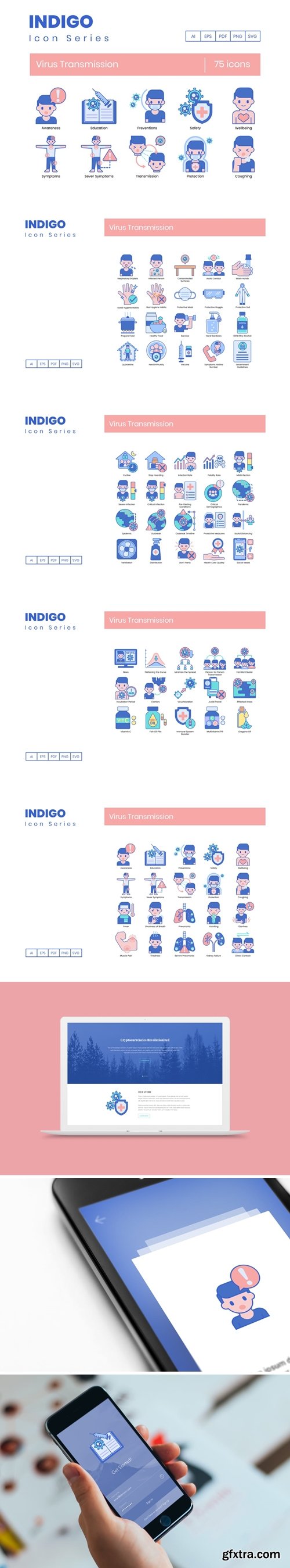 75 Virus Transmission Icons | Indigo Series