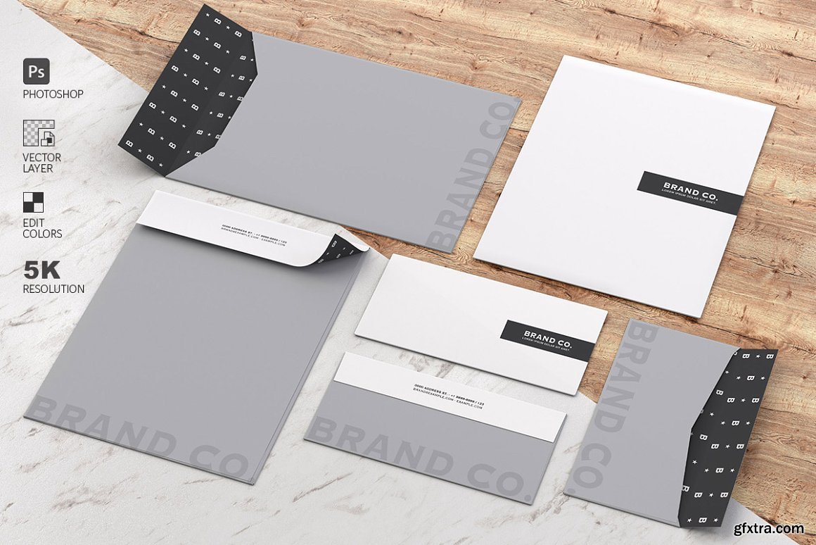 CreativeMarket - Mockup Stationery Kit on Wood and Ma 4579714 » GFxtra