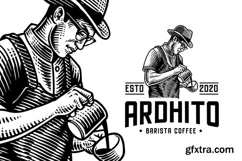 Barista Vintage Engraving Logo Template