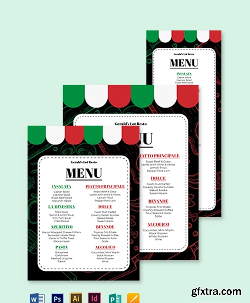 Italian menu. Menu Template.