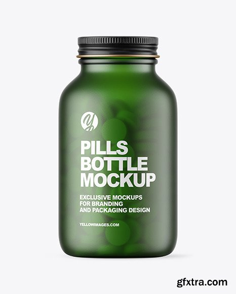 Frosted Green Glass Pills Bottle Mockup 59069