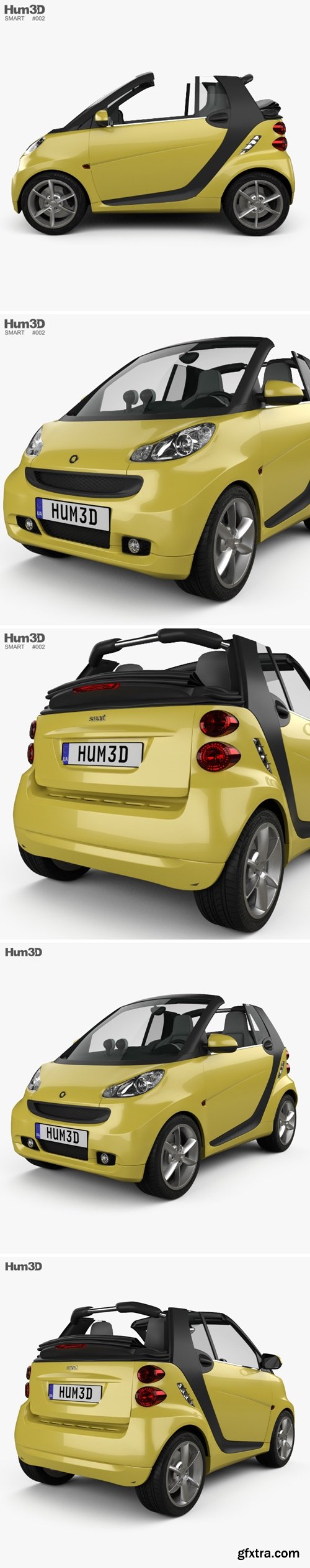 Smart Fortwo 2011 Convertible Open Top 3D Model