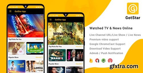 CodeCanyon - GotStar - Android Live TV - Live Streaming - Web Series, Movies, Live Cricket - Online News (Update: 5 October 19) - 24039812