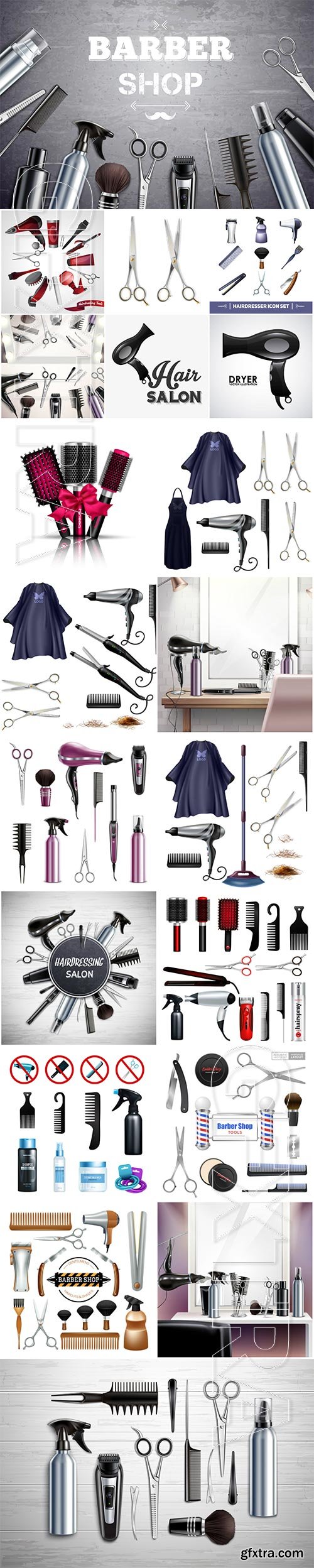 Barbershop hairdresser tools and accessories vector illustration