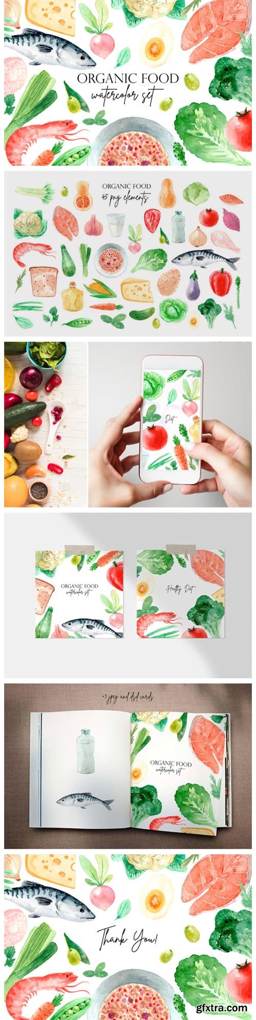 Organic Food. Watercolor Clipart Set 4107274