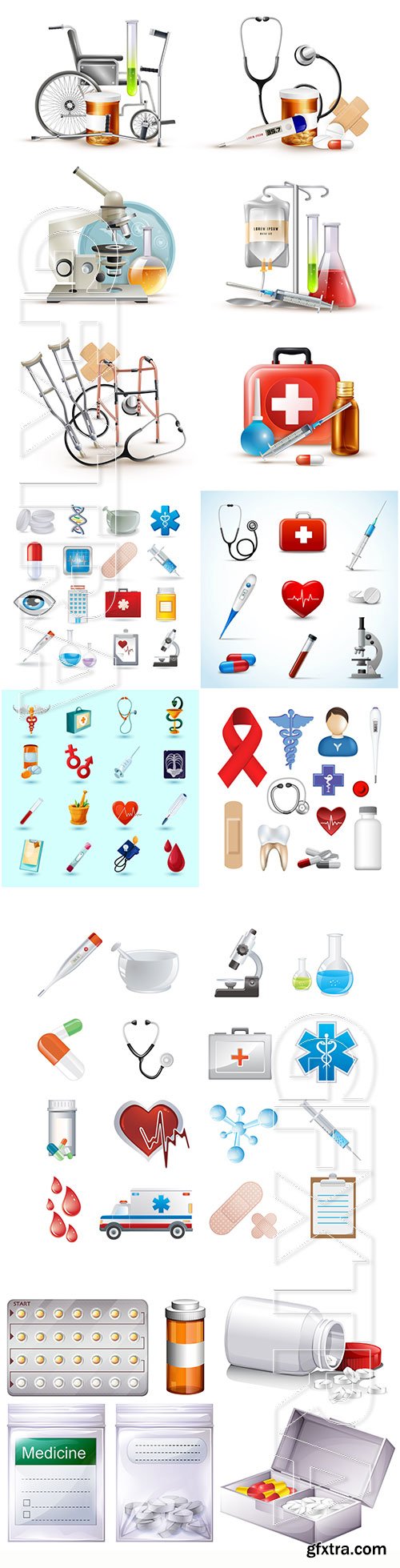 Medical supply elements vector set