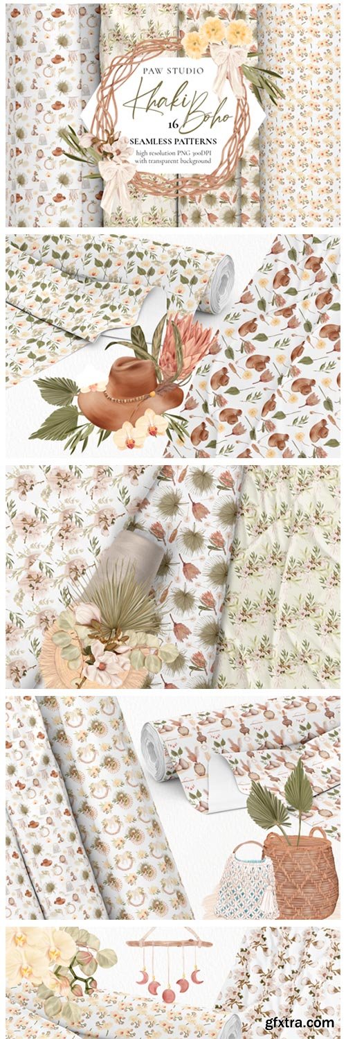 Boho Seamless Patterns. Flowers. Leaves 4125797