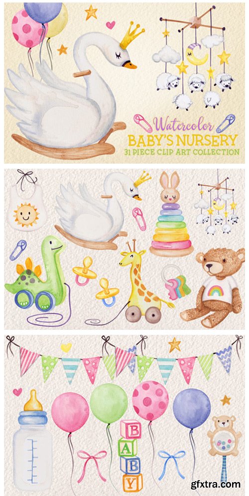 Watercolor Baby Nursery Clip Art Set 4123751