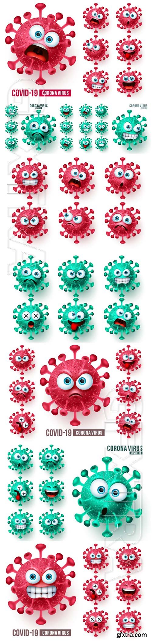 Corona virus emoticons vector set