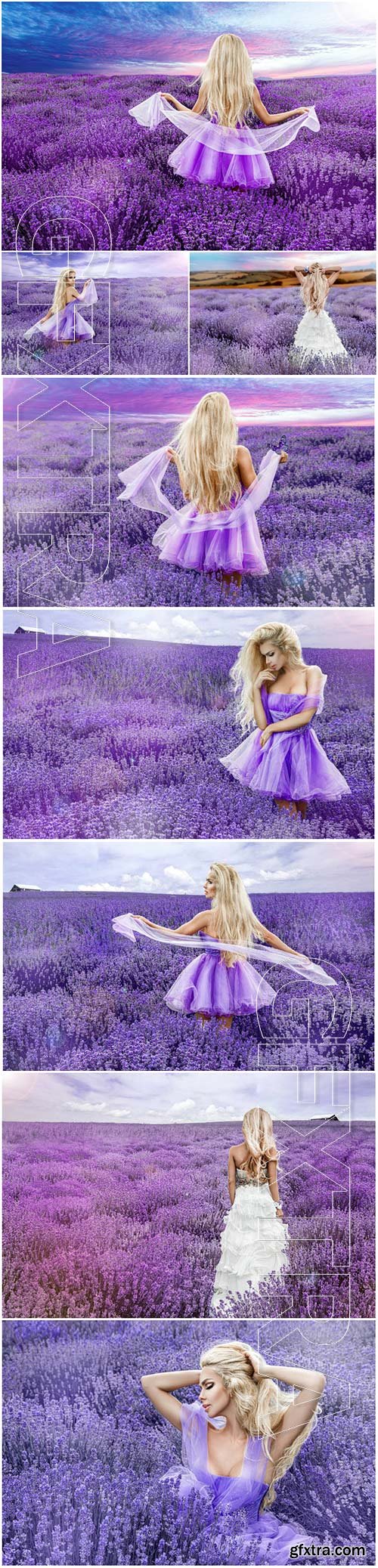 Blond long haired girl in lavender field