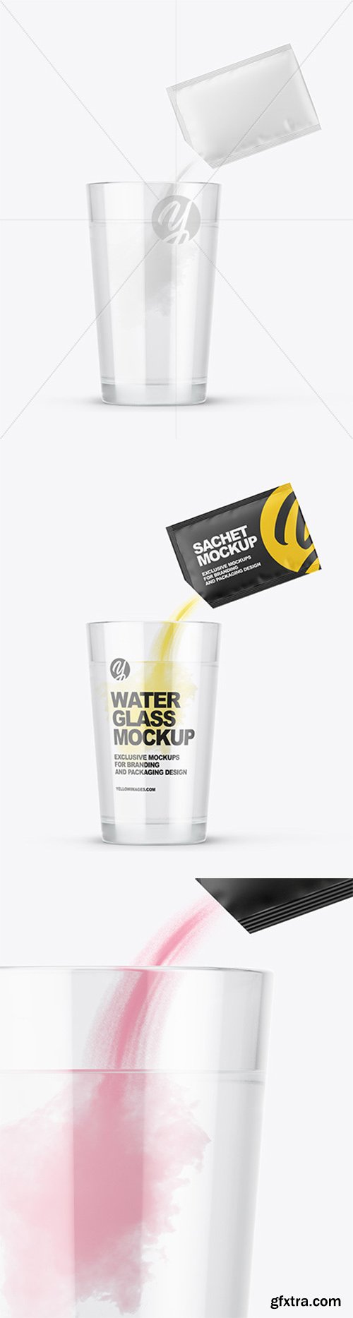 Sachet With Powder & Water Glass Mockup