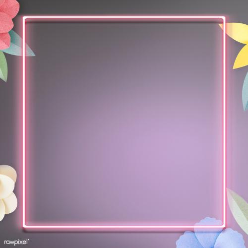 Flower decorated neon frame on gray wall mockup - 2105385