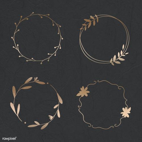 Golden leafy frame set on black background illustration mockup - 2108771