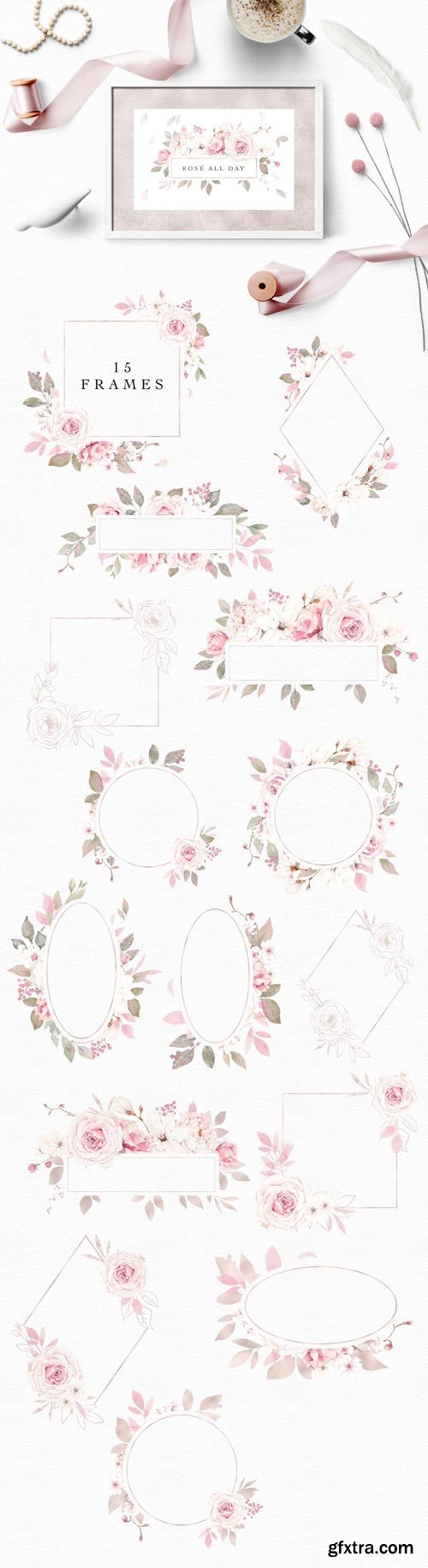 CM - Rose Watercolor Clipart &amp; Invitation - 4593640