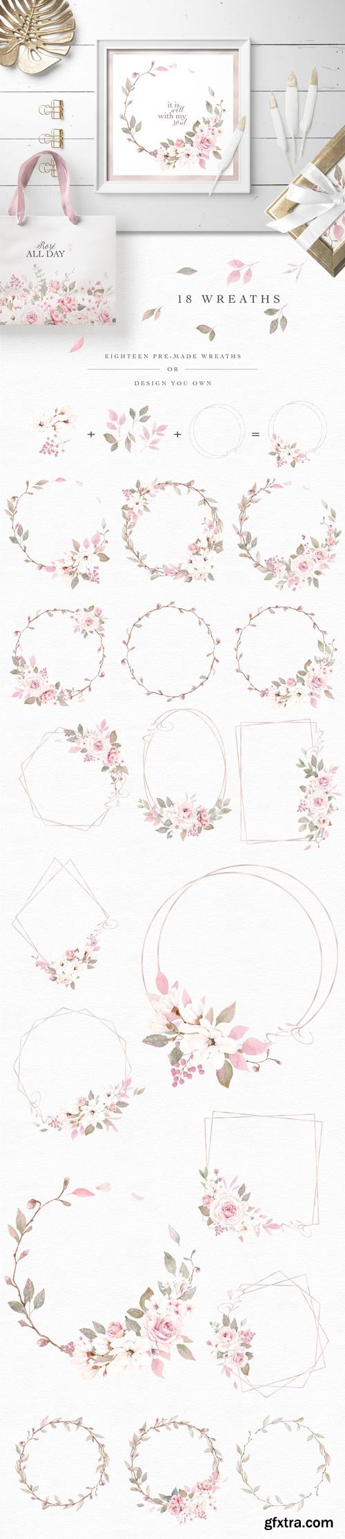 CM - Rose Watercolor Clipart &amp; Invitation - 4593640