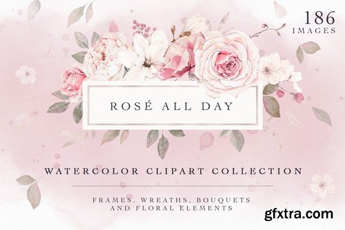 CM - Rose Watercolor Clipart &amp; Invitation - 4593640