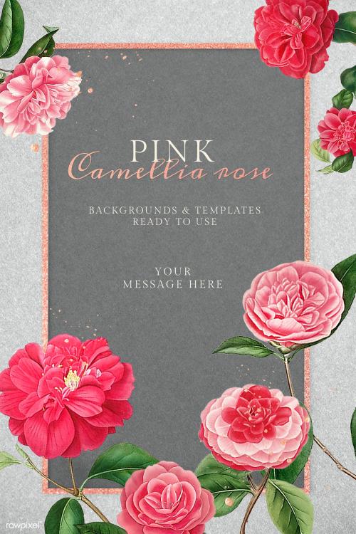 Red and pink camellia flower patterned frame mockup - 2207241