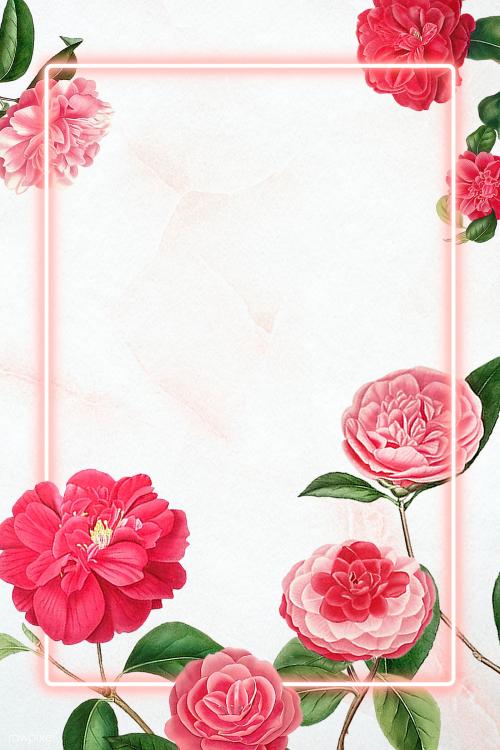 Red and pink camellia flower patterned blank frame mockup - 2207245