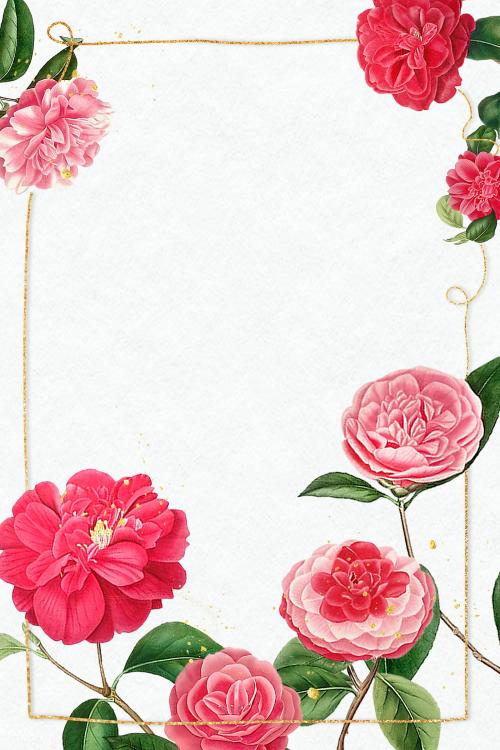 Red and pink camellia flower patterned blank frame mockup - 2207253