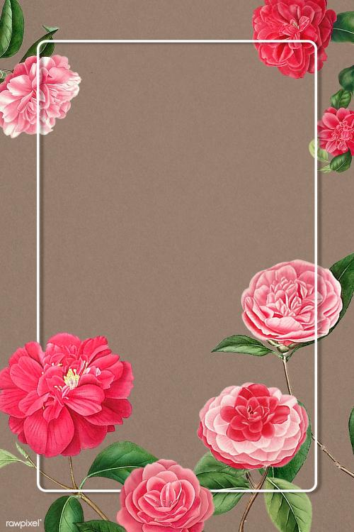 Red and pink camellia flower patterned blank frame mockup - 2207258