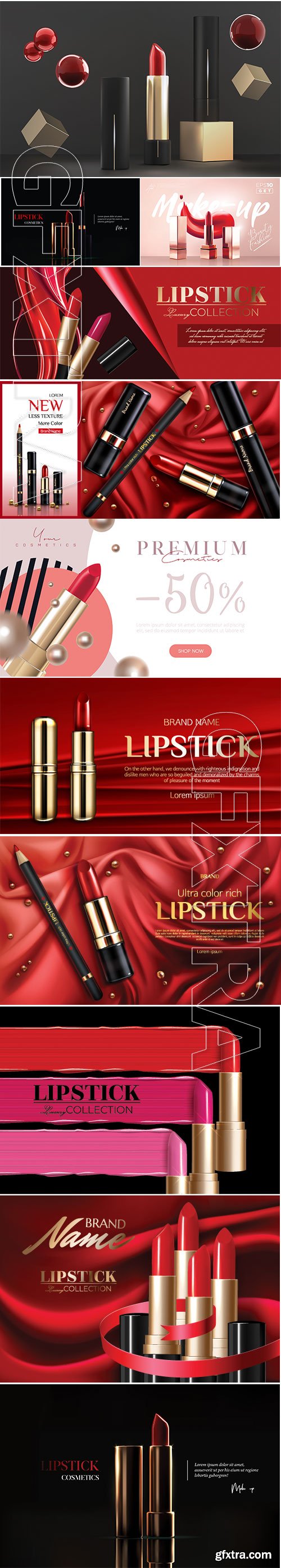 Fashion lipstick make-up banner vector illustration