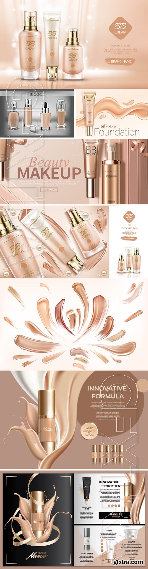 Bb cream beauty cosmetics and smears foundation vector illustration