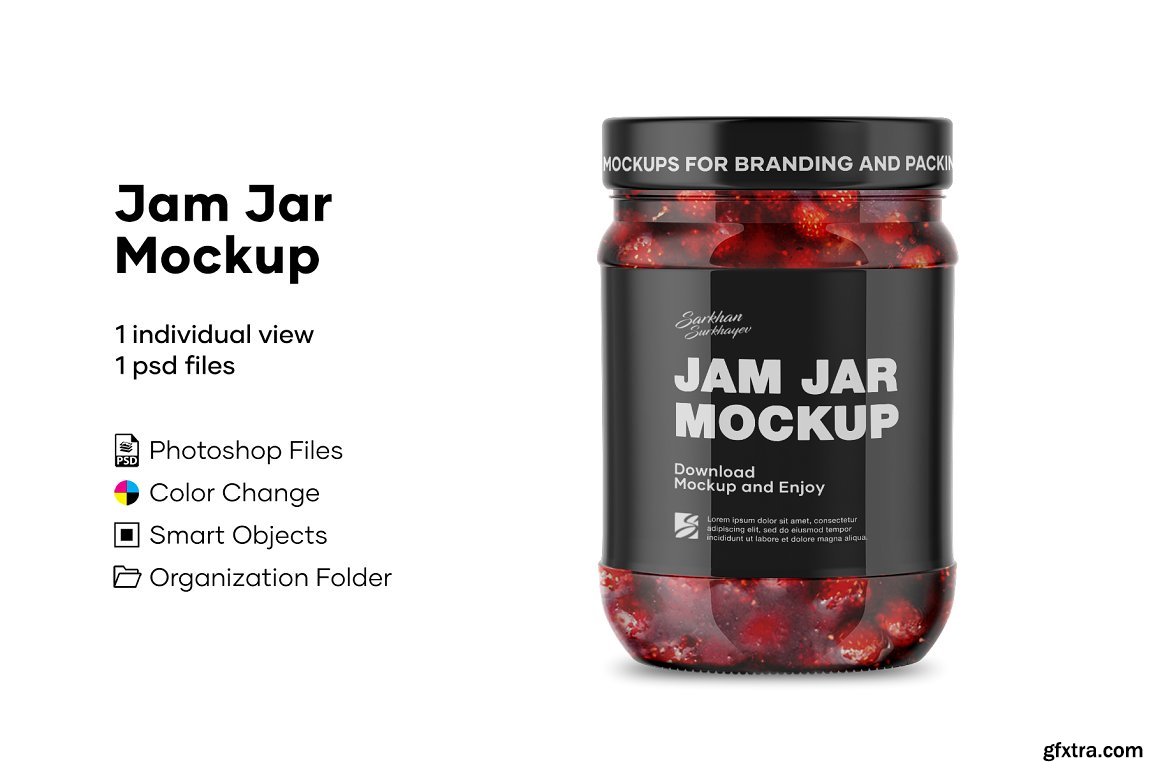 Download CreativeMarket - Clear Glass Jar with Fig Jam Mockup 4887987 » GFxtra