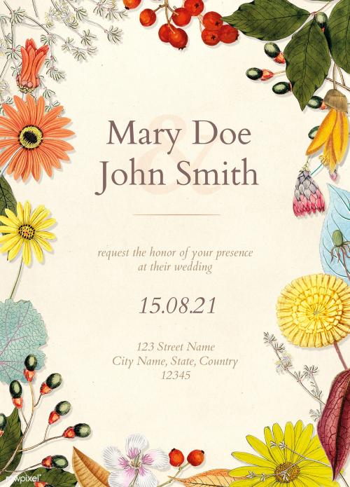 Mixed summer flowers decorated wedding invitation card mockup - 2210316