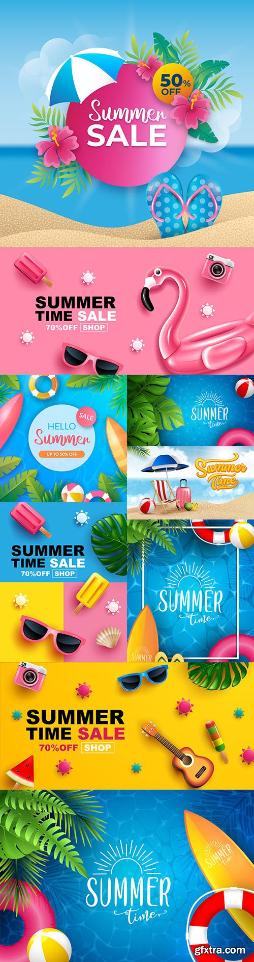 Summer sale banner layout design illustrations
