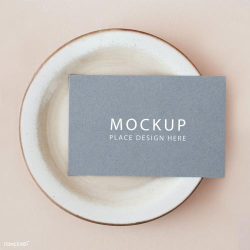 Blue business card on a plate mockup - 2258514