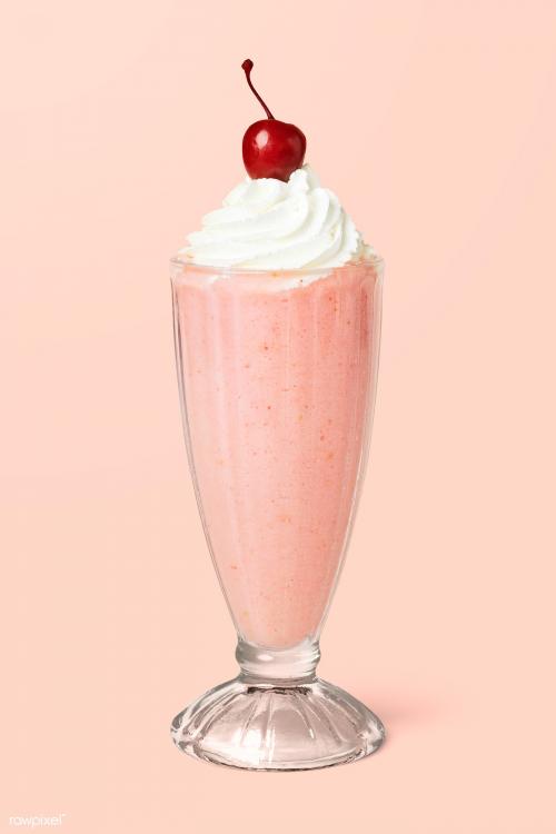 Strawberry milkshake with a maraschino cherry on background mockup - 2280448