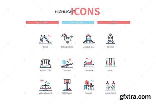 Playground elements - line design style icons set