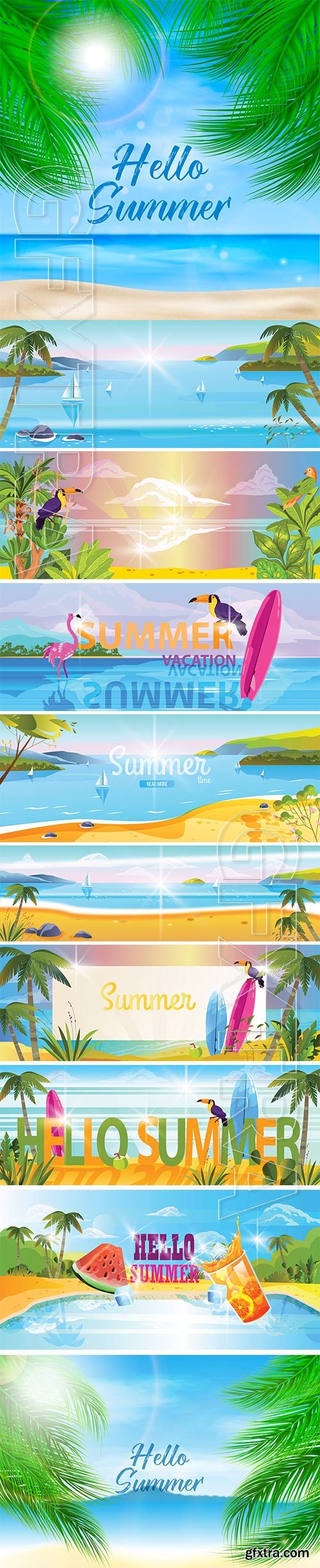 Summer vacation banner with topical landscape view