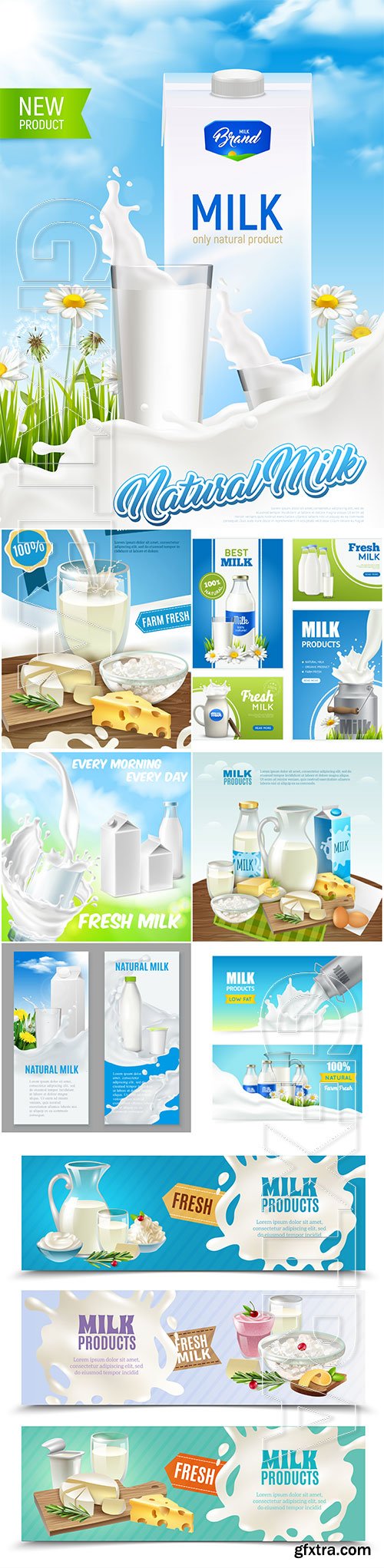 Dairy products vector set