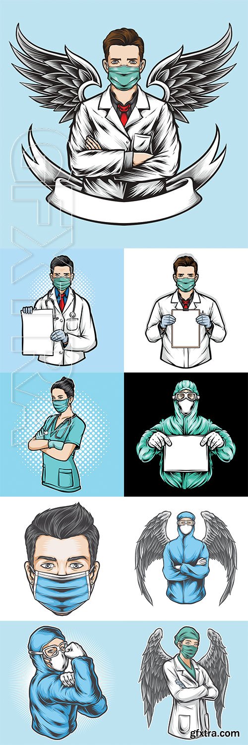 Woman and man doctors in mask, medicine vector