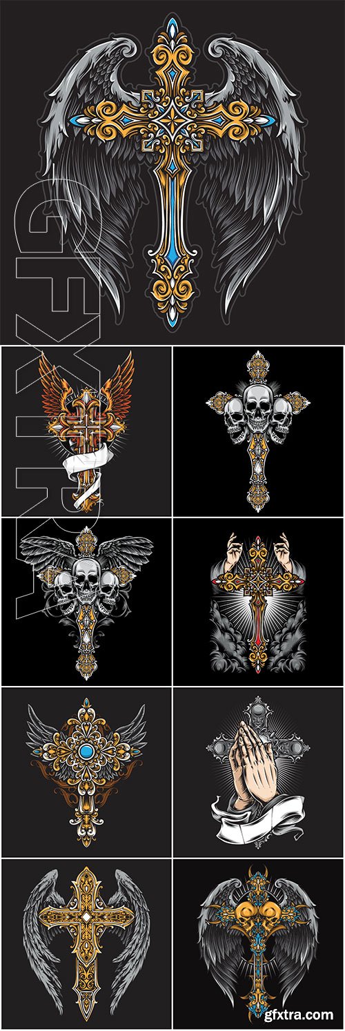 Skull cross with wing vector