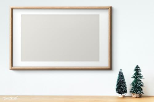 Interior wooden frame mockup with Christmas tree decorations - 1232319