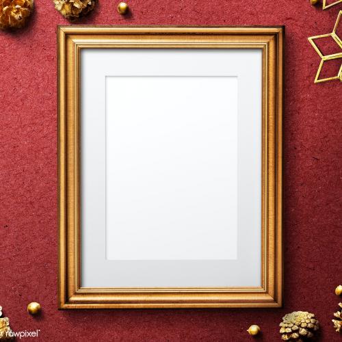 Classic gold frame mockup with Christmas decorations - 1232320