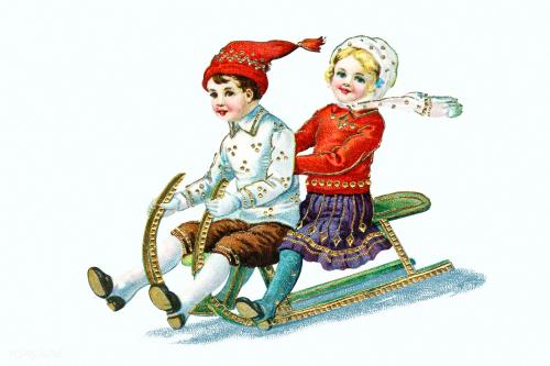 Happy children on a sledge illustration - 1232607