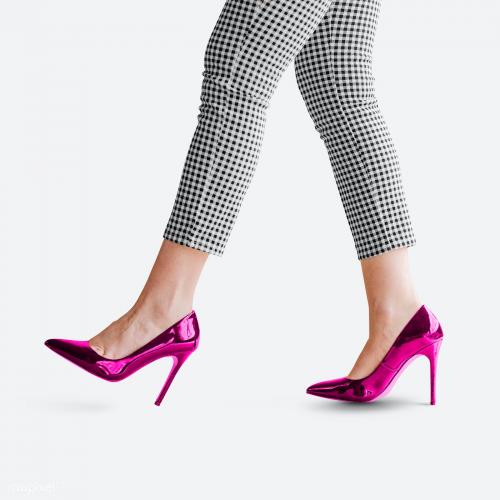 Fashionable woman wearing shiny pink heels social ads template - 1235351