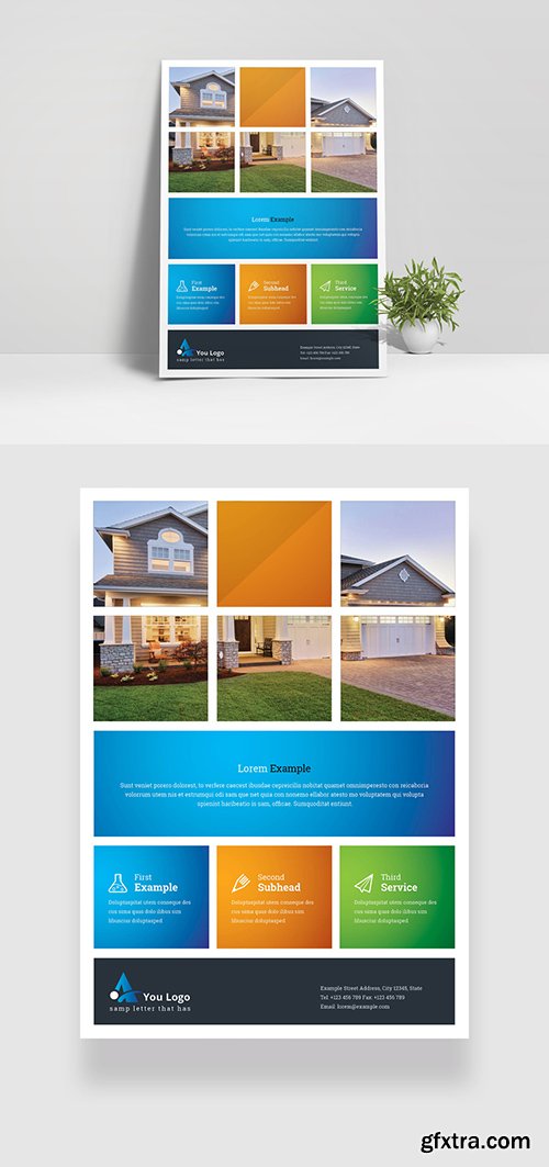 Colorful Boxes Flyer Layout with Orange Blue Accent 348585992