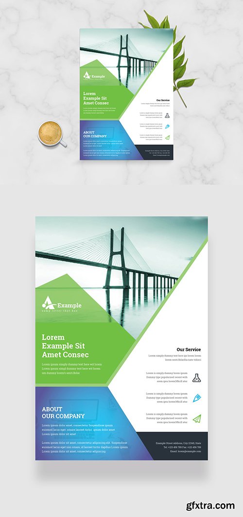 Abstract Blue Green Business Flyer Layout 348586001